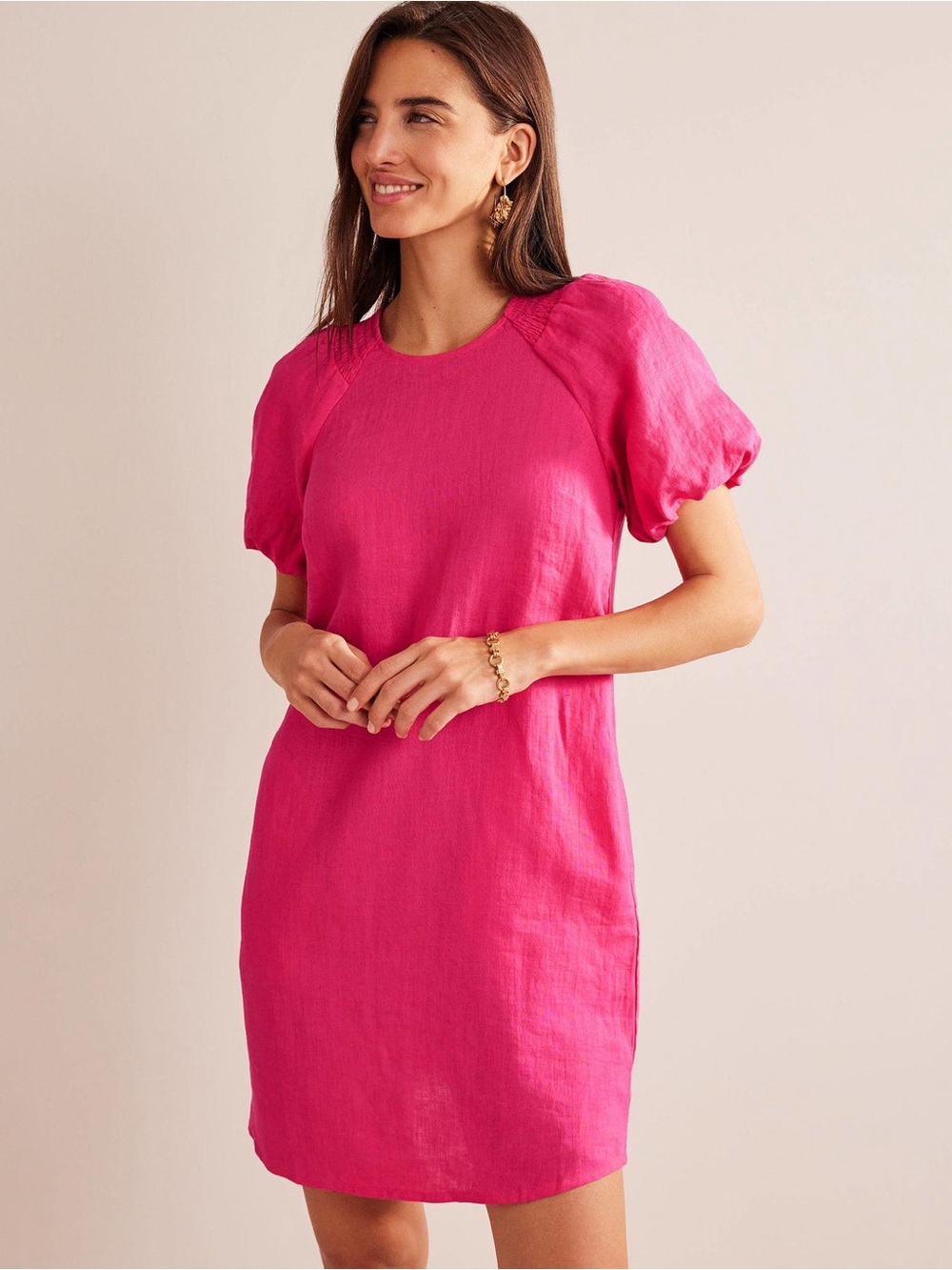 Boden Sleeve Detail Linen Mini Dress Pink 8 NWT